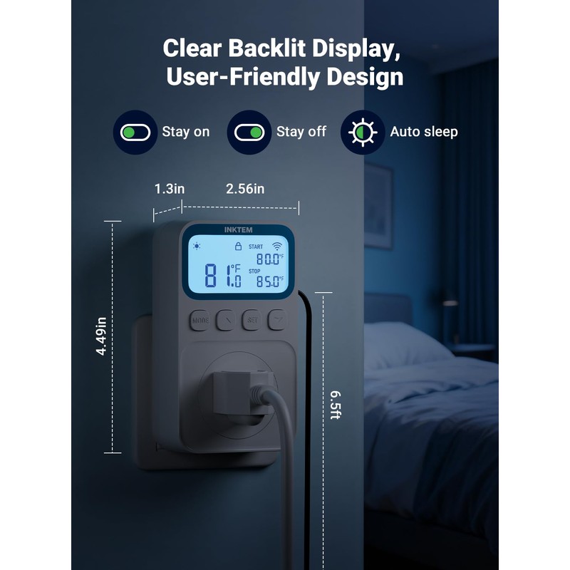 WiFi Temperature Controlled Outlet with APP for Heater, Freezer 16A
