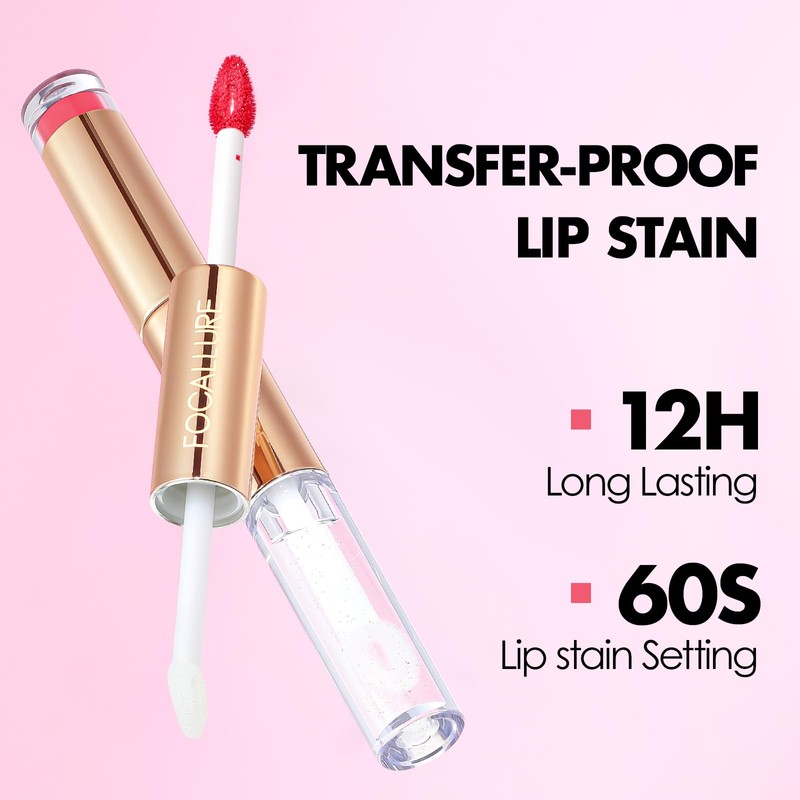 FOCALLURE 2-in-1 Lip Stain & Gloss Oil, Long-Lasting Transfer Proof