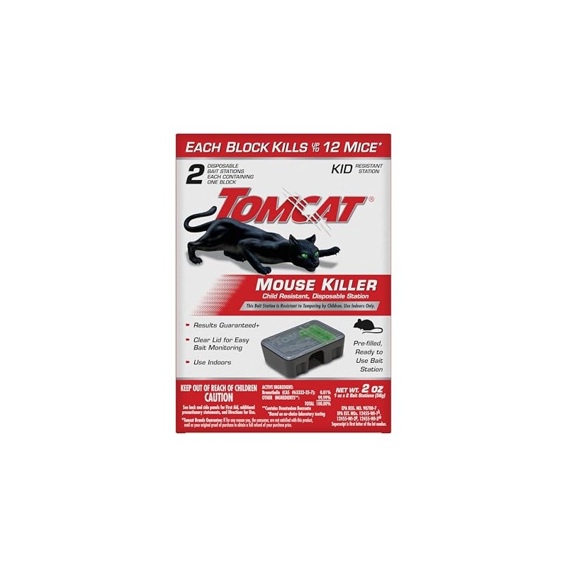 Tomcat Mouse Killer Child Resistant, Disposable Station, 2 Pre-Filled Ready-To-Use