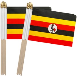 TSMD Uganda Stick Flag Ugandan Small Mini Hand Held Flags,5x8 Inch,12 Pack