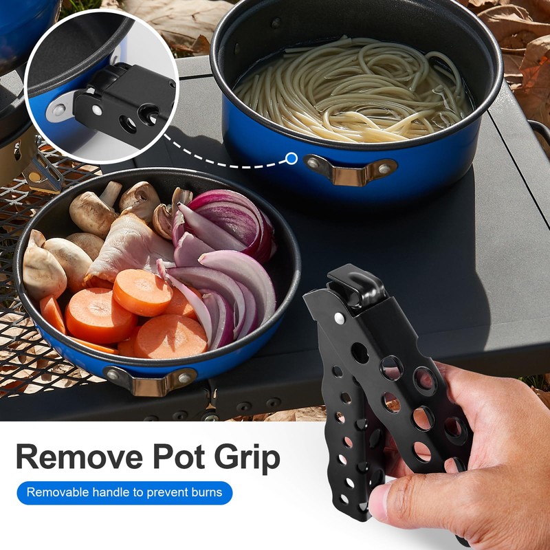 Odoland 5pcs Camping Cookware Mess Kit, Non-Stick Lightweight Pot Pan