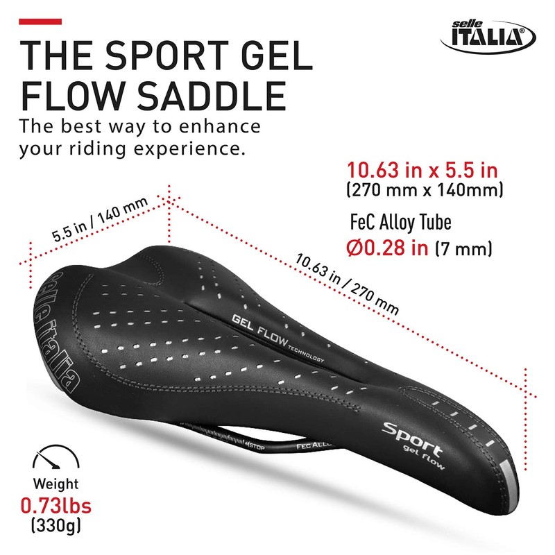 Selle Italia Sport Gel Flow Fec-Alloy Saddles - Black, Size