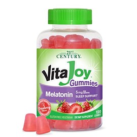 21st Century VitaJoy - Gomitas de melatonina de 5 mg (120 unidades), ayuda para dormir masticable con sabor a fresa para adultos, promueve la relajaci