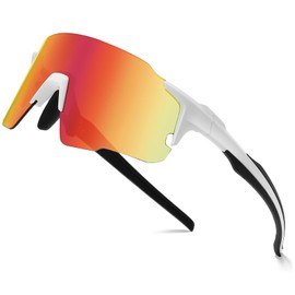 DUCO Sports Sunglasses for Men Women Fishing Cycling Mountain Bike Sun Glasses UV400 Protection 0042 (White Black Temple Revo Red Lens)