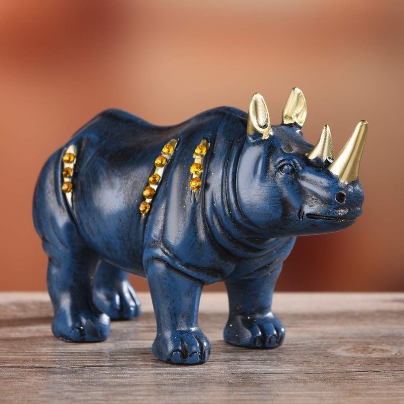 Resin Rhinoceros Statue Wildlife Rino Animal Figurine Collectible Gift Home