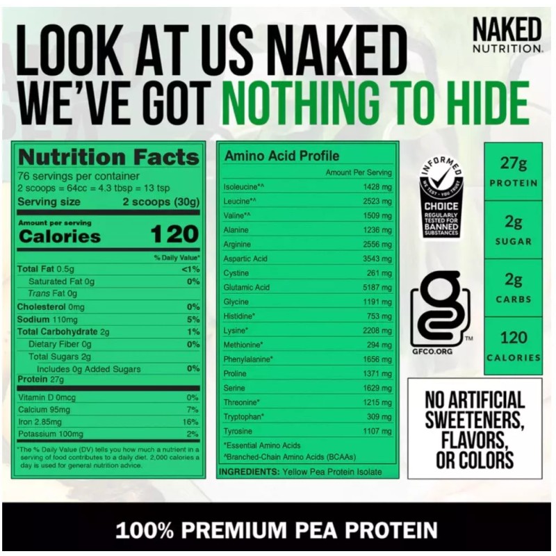 Naked Nutrition UNFLAVORED PEA PROTEIN POWDER - 5LB - VEGAN
