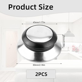 Pack of 2 Stainless Steel Pot Lid Handles, Universal Lid Knob, Replacement Handle, Heat Resistant Lid Handle for Glass Lid, Pot Lid Knob for Pans, Cookware, Stainless Steel and Bakelite Lid Handles