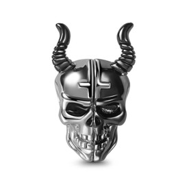 GNOCE Charm Bead Silver & Black Two-Tone Devil Skull with Horns Charm Made of 925 Sterling Silver Devil Skull Beads Charm Fit Bracelet Gothic Jewellery Gift for Women Girls Daughter, Silver