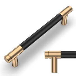 Amerdeco 10 Pack Champagne Bronze and Black Knurled Cabinet Pulls 5 inch Hole Centre to Hole Centre Kitchen Cabinet Handles for Drawer Dresser, Cupboard and Wardrobe ZH0040