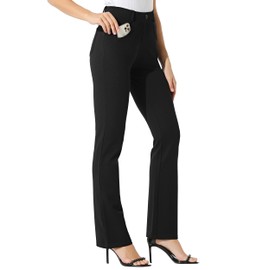 Willit 29" Women's Yoga Dress Pants Bootcut Work Slacks Stretch Office with Belt Loops 4 Pockets Black L
