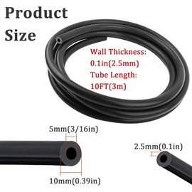 vvag 10 FT Vacuum Hose Automotive, Tubing Hose Silicone Pipe Vacuum Hose Kit Vacuum Tubing Hose Line Replacement Car Accessories for Car Truck SUV(Black) (3/16 Inch)