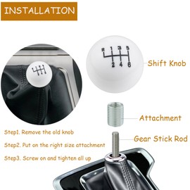 Temzzer Shifter Gear Knob Ball Resin 6 Speed Car Shift Lever Head for Most Manual Automatic Vehicles (White)