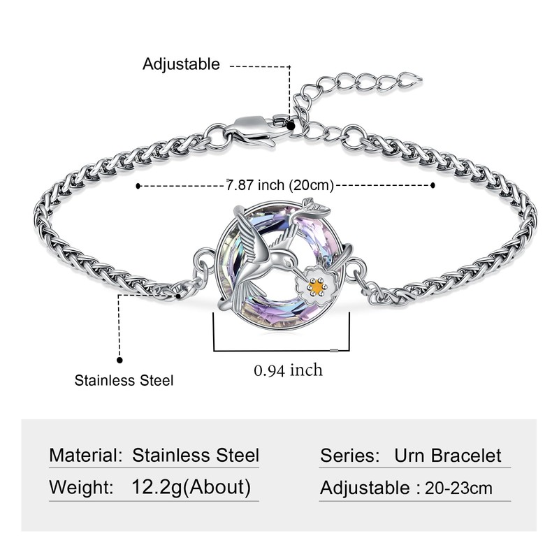 shajwo Hummingbird Cremation Jewelry Urn Bracelet for Human Ashes for