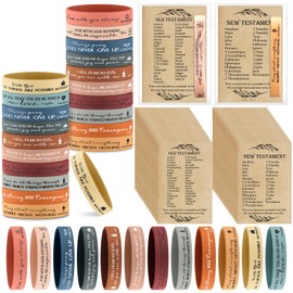 HyDren 36 Sets Christmas Christian Gifts Bible Learning Chart with Scripture Religious Samaritans Prayer Wristband Silicone Rubber Bracelet Sunday School Teacher Gifts for Church(Morandi Color)