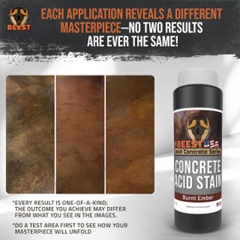 BEEST Concrete Stain - Burnt Ember, Test 8 oz Concrete Dye on a Small Area for Desired Results - Acid Stain for Floors, Pavers, Patios, Countertop, Cement, Driveway - Unique Marbled Finish