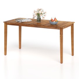 HAPPYGRILL Acacia Wood Dining Table for 4-6 People, 54" x 28" Rectangular Rustic Patio Table w/Slatted Tabletop, Oil Finish, Indoor Outdoor Farmhouse Dining Furniture for Garden Yard Deck Poolside