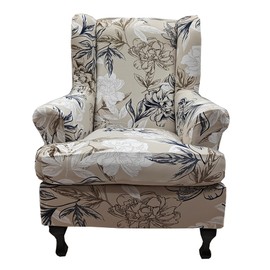 CRFATOP 2 Piece Stretch Wingback Chair Cover Printed Wing Chair Slipcovers Spandex Fabric Wingback Armchair Covers with Elastic Bottom for Living Room Bedroom Wingback Chair,C22