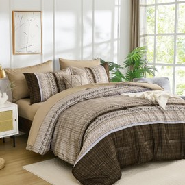 Dintszyayue Dintszyayue Brown Comforter Set King Size, 8 Pieces Boho Striped Bed in a Bag Soft Microfiber Bedding Set for All Season