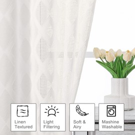 OWENIE - Cortinas transparentes de cocina de 36 pulgadas de largo, juego de 2 paneles, cortinas pequeñas de media ventana, cortina corta con clip jacquard aireado para ventana pequeña, 2 piezas cada