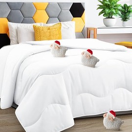 Lightweight Comforter Cooling White, All Season Duvet Insert Breathable King Size Summer Bedding, Soft Microfiber Cool Down Alternative Quilt with Corner Tabs, 102x90 inch