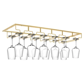 Xverycan Wine Glass Rack Under Cabinet, 6 Row Extreme Large Stemware Hanger, Metal Wine Goblet Holder, DIY Bar Glass Storage Rack for Bar Counter, Kitchen, Screws Included (Gold)