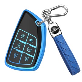 QBUC for Chevy Key Fob Cover,Soft Key Shell Case with Keychain for GMC 2021-2025 Yukon Tahoe Suburban Silverado Sierra 1500 2500HD 3500HD Car Accessories(6 Buttons，Blue)