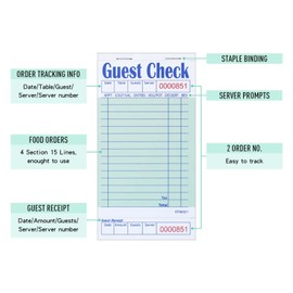 DGBDPACK DGBDPACK Guest Checks Server Note Pads, 1000 Total Waitress Notepad for Restaurants (20 Books)