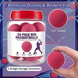 Arrowbash 24 Pack Racquetballs Bulk 2 Jugs Rubber Racquetball 2.17 Inch High Bounce Small Racquet Ball for Indoor Sports Training, Dog Catching Balls for Fetch, Office Stress Relief, Court Game (Red)