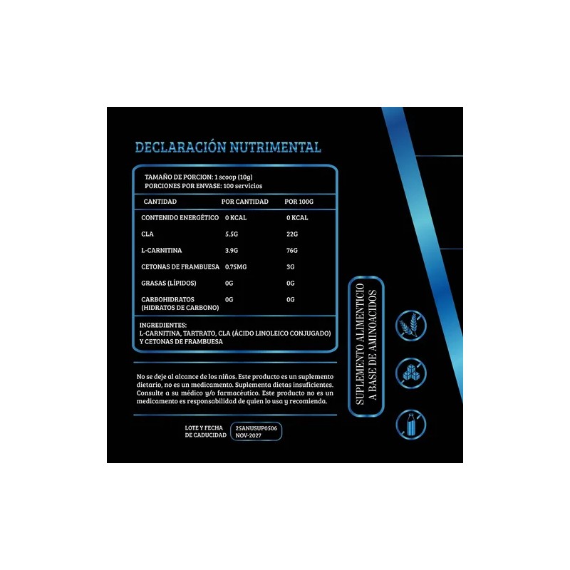 Cla Carnitina 1kg Anubis 100 Servs Pre Entreno Sabores