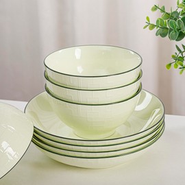8 Piece Porcelain Dinnerware Set, Premium Plates and Bowls Sets,Modern Dish Set for 4, Green（PWT0802）