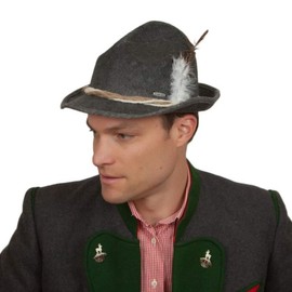 Essence of Europe Gifts Felt Fedora German Gray Hat with Brown Rope & Feather Size Large | OktoberfestHaus