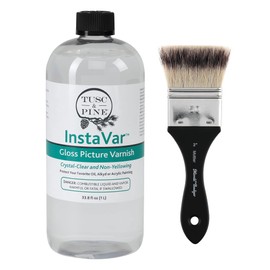Tusc & Pine InstaVar Varnish & Mottler #2 Brush - Archival Quality Varnish for Oil, Alkyd, and Acrylic Artists - 33.8oz Bottle