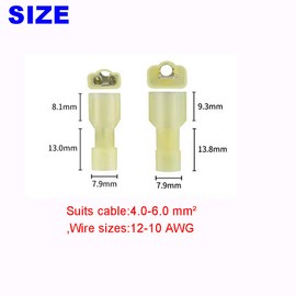 CEEYSEE 100Pcs 12-10 AWG of Yellow Nylon Fully Insulated Female Male Connector Quick Disconnects Spade Wire Crimp Terminal（NSY)
