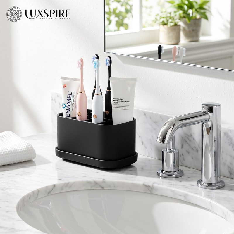 Luxspire Toothbrush Holders for Bathrooms, Silicone, 5 Slots, Black
