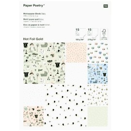 Rico Design Writing Paper Pad, Baby: Hot Foil Gold, 30 Sheets, 120 g/m² and 270 g/m², Metallic Gold, for Crafting, Scrapbooking, Card Making, Promotional Materials