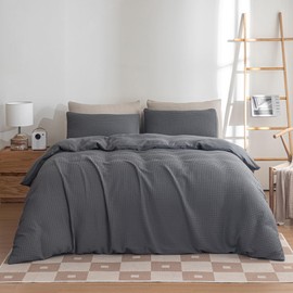 Jessrydo Waffle Duvet Cover King Size Soft Breathable Cooling Luxury 3 Pcs Waffle Bedding Set with 1 Waffle Weave Duvet Cover and 2 Pillowcases, NO Comforter Included (King, Gray)