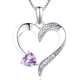 YL Heart Necklace 925 Sterling Silver Love Heart Pendant Created Amethyst Jewelry for Women