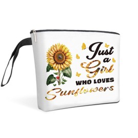 Qoqxjodd Sunflower Makeup Bag, Birthday Friendship Gifts for Daughter Sister Women, Just A Girl Who Loves Sunflowers, Sunflower Gift, Flower Cosmetic Bag, Travel Makeup Bag Zipper Pouch - HZT11