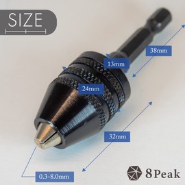 8Peak Keyless Drill Chuck Adapter 0.3-8.0mm 6.35mm Hex Shaft Round Shaft Conversion Electric Driver Impact
