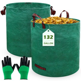 132 Gallons Lawn and Leaf Bags,Reusable Yard Waste Bags with Gardening Gloves,Heavy Duty Garden Bags with 4 Handles for Lawn Care, Camping & Recycling(2 Pack）