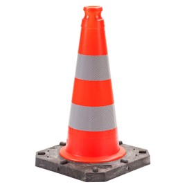 UvV® Bigfoot Traffic Cone 50 cm Pylons (HD-PE, Hard) Red (Black Heavy Base) with 2 Strips, Reflective Traffic Cone, Traffic Cones (Film Type B)