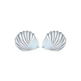 OHAYOO Opal Shell Earrings 925 Sterling Silver Sea Shell Flat Back Stud Earrings Summer Beach Shell Jewelry for Women
