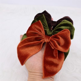 Pack of 4 Large Velvet Fable Bow Hair Clips for Kids Toddler Girl Mom Velvet Hair Bow Alligator Clips Baby Girls Women Hair Accessories (Rust/Brown)