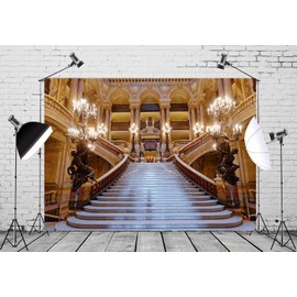 Loccor Fabric 7x5ft Luxurious Palace Backdrop for Photography Medieval Castle Staircase Chandelier Paris Opera Frescoes Background Kids Adult Girls Portrait Travel Wedding Photo Booth Shoot Props
