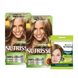 Kit Garnier Nutrisse Coloración Tono 71 Vainilla + Retocador de Raíz 7.1, Tinte Permanente con 3 Aceites Nutritivos, 100% Cobertura de Canas y Resultado Impecable en 15 Minutos