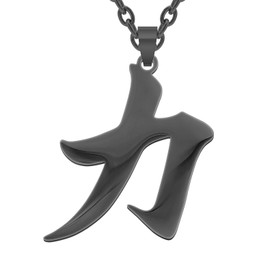Wchama Strength Kanji Necklace Black Japanese Pendant for Women Men Stainless Steel Symbol Jewelry Chain Good Luck Charm Necklaces (Black Strength Kanji)