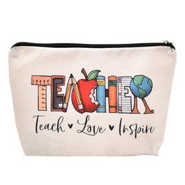 Teacher Makeup Bag for Women Birthday Appreciation Gifts for Teachers Teach Love Inspire Cosmetic Bags Teacher Retirement Thank You Gift from Student