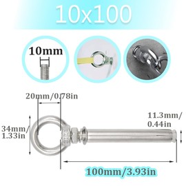 Ruidee Pack of 2 Stainless Steel Eye Bolts Anchor M10 x 100 mm Expansion Screw with Ring Extension Bolt Eye Bolt Expansion Screw for Concrete and Masonry Buildings (PZ-LS/M10 x 100 mm)