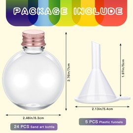 Layhit 24 Pcs Spherical Plastic Potion Bottles Ball Shape Round Bottles 3.4 oz Sand Art Bottles with 5 Funnels Decorative Bottle Candy Jar for Valentines Birthday DIY Crafts(Rose Gold, Aluminum Lid)