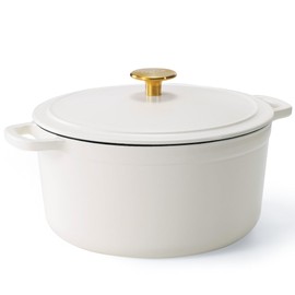 CAROTE CAROTE Cast Iron Dutch Oven Pot with Lid, Enameled Dutch Oven for Sourdough Bread Baking, Dual Handles, Heavy-Duty Cast Iron Pot, 5QT, White